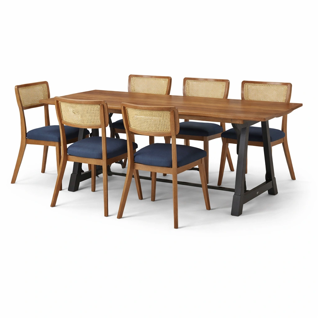 Moderner Esstisch mit 6 Stuehlen Holz Natur