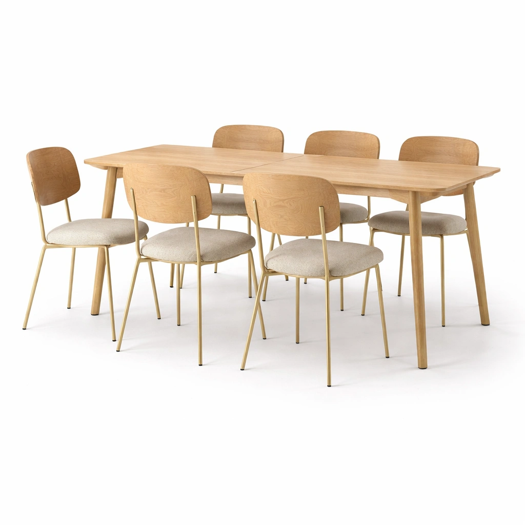 Skandinavischer Esstisch 6 Stuehle Holz Hellbraun