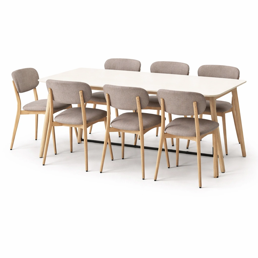 Moderner Esstisch Set 6 Personen Holz Beige