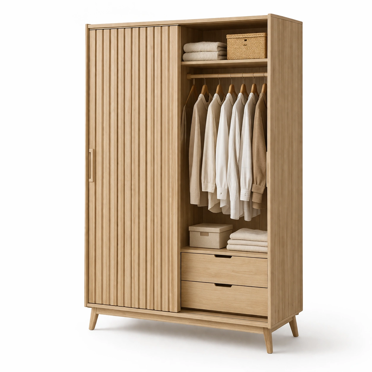 Kleiderschrank Holz Natur mit Schiebetuer