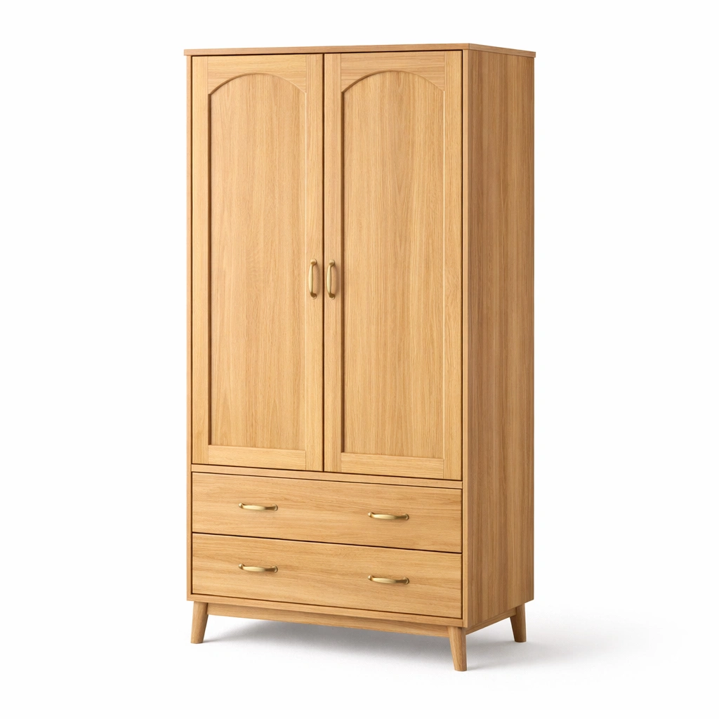 Kleiderschrank Holz Natur mit Tueren und Schubladen