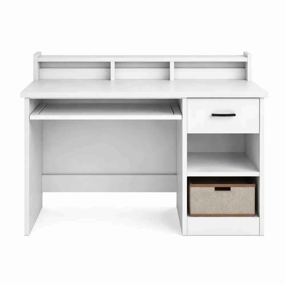 Scrivania per Computer con Ricarica USB, Ripiani e Cassetto, Foro per Cavi, Design Moderno