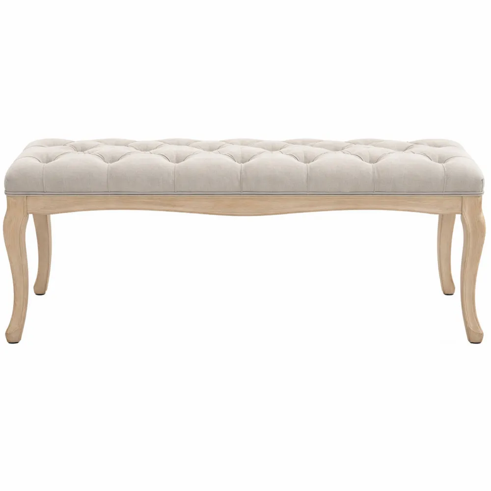 Panca Vintage Imbottita per Ingresso e Soggiorno, 110x40x48cm, Beige