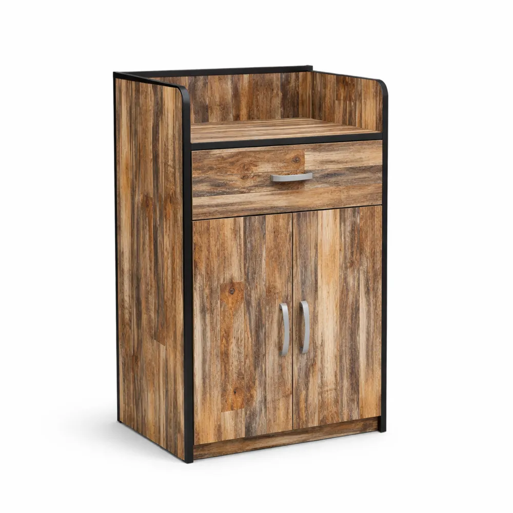 Bancone reception moderno in legno con cassetto chiudibile