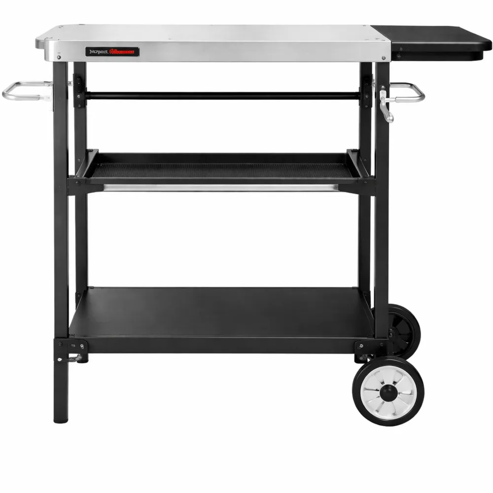 Tavolo da Barbecue Esterno a 3 Ripiani con Piano in Acciaio Inossidabile