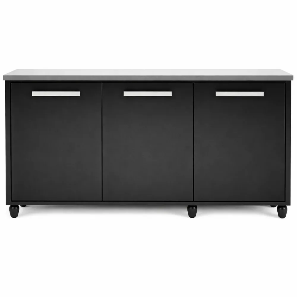 Tavolo da giardino con 3 ante e 6 rotelle in acciaio inossidabile