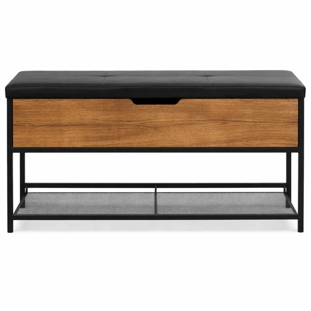 Panca Porta Scarpe in Metallo, Marrone Rustico e Nero, 96 x 30 x 50 cm