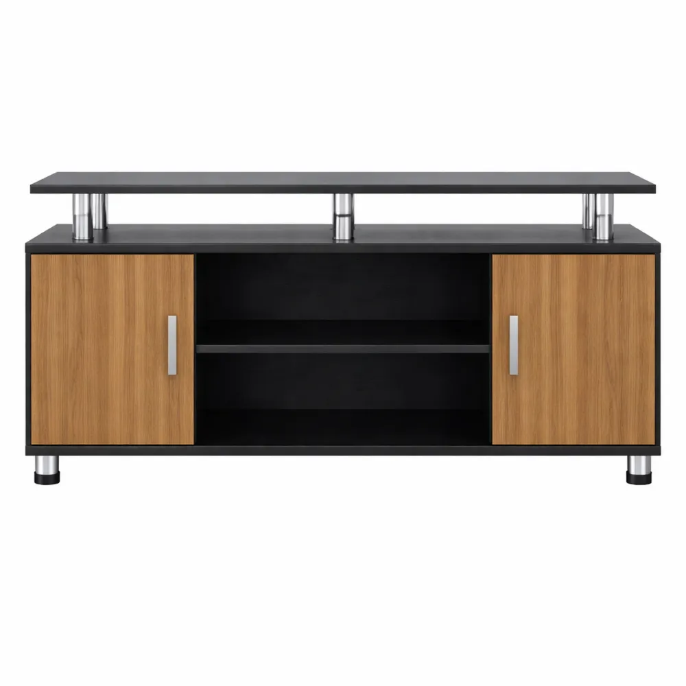 Mobile Porta TV con Armadietti e Ripiani in Legno e Alluminio, 120x40x52.2 cm