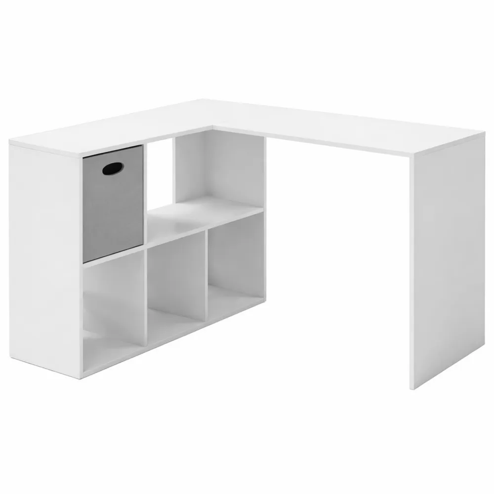 Scrivania Angolare Multifunzione con Scaffale e Cassetto