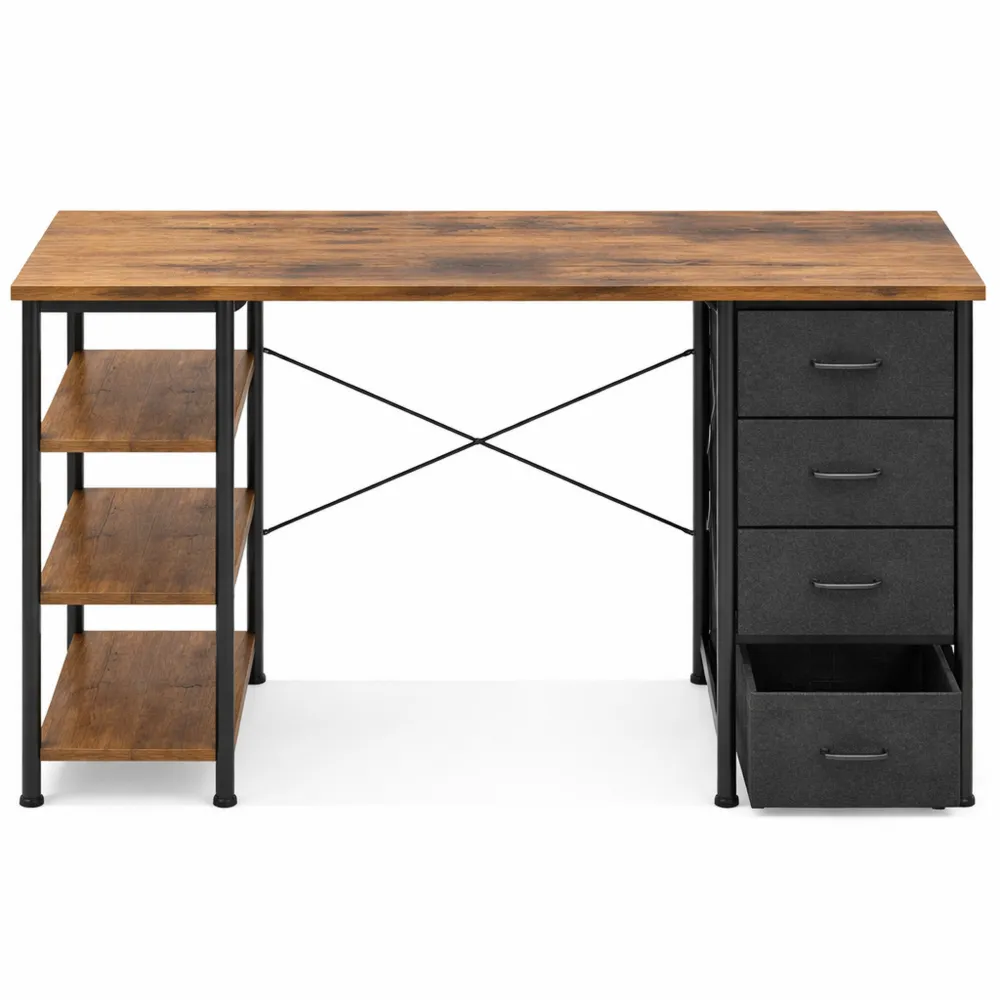 Scrivania Compatta con Cassetti in Tessuto e Ripiani Reversibili