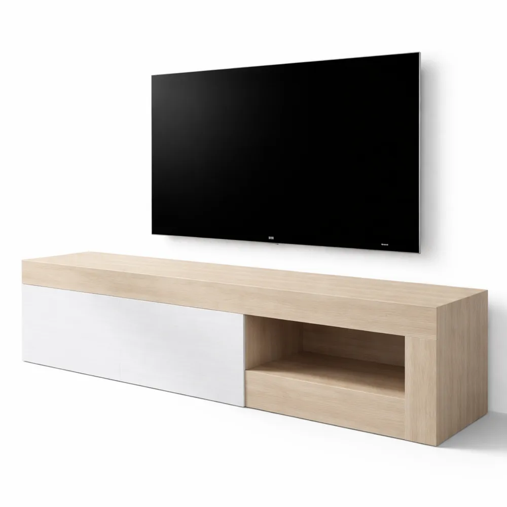 Mobile TV moderno in rovere e bianco, 204x42x48 cm