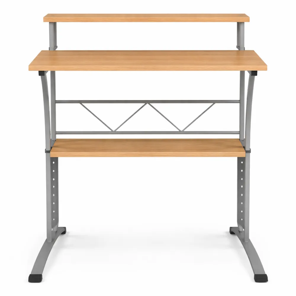 Scrivania per Computer in Acero con Ripiani Regolabili