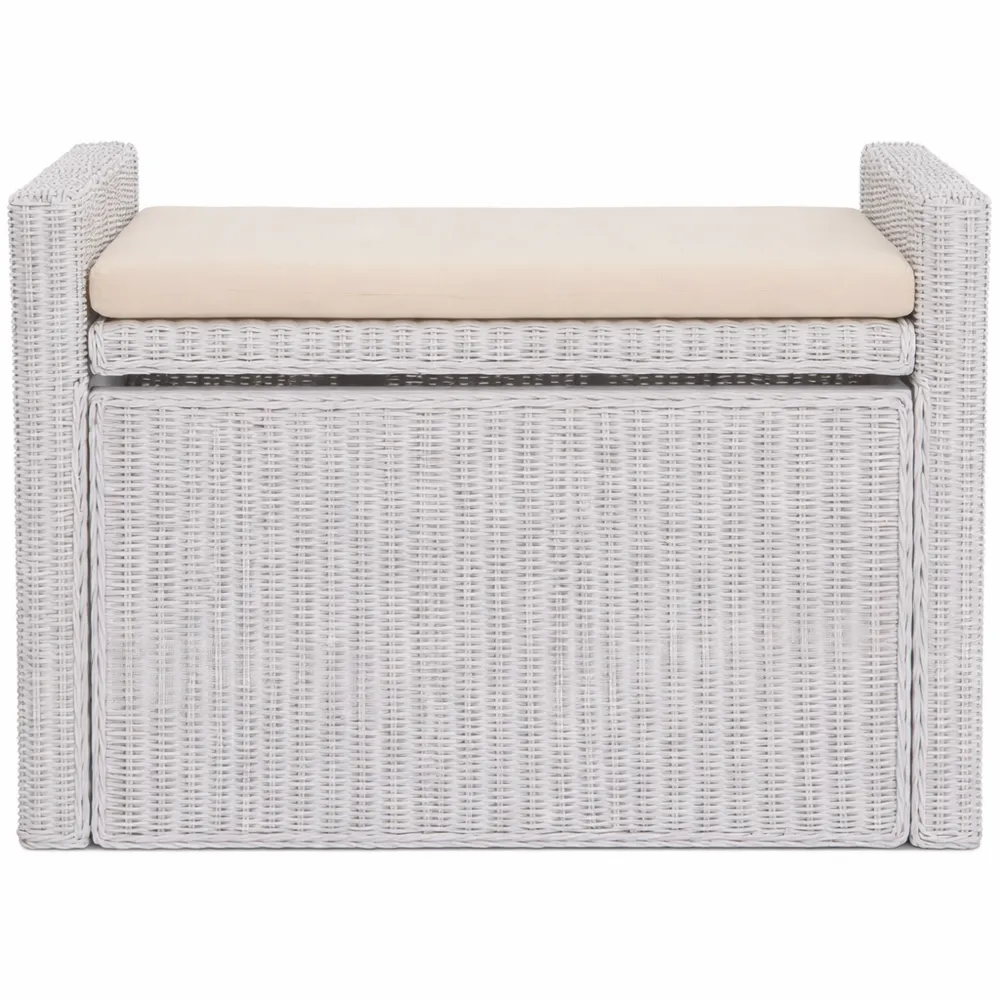 Panca contenitore in rattan con cuscino, 44x88x51cm, bianco