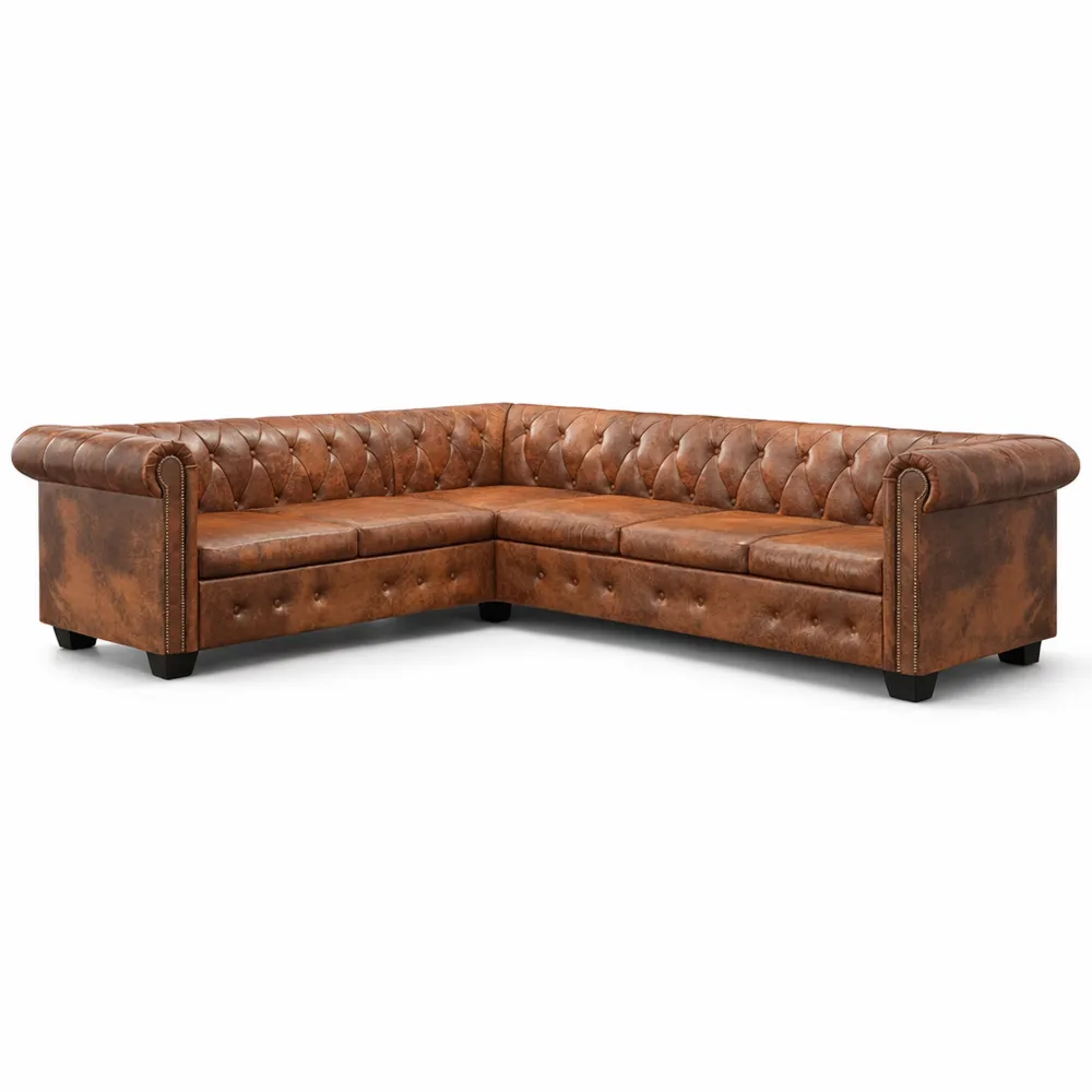 Divano Moderno 6 Posti in Pelle Sintetica Marrone