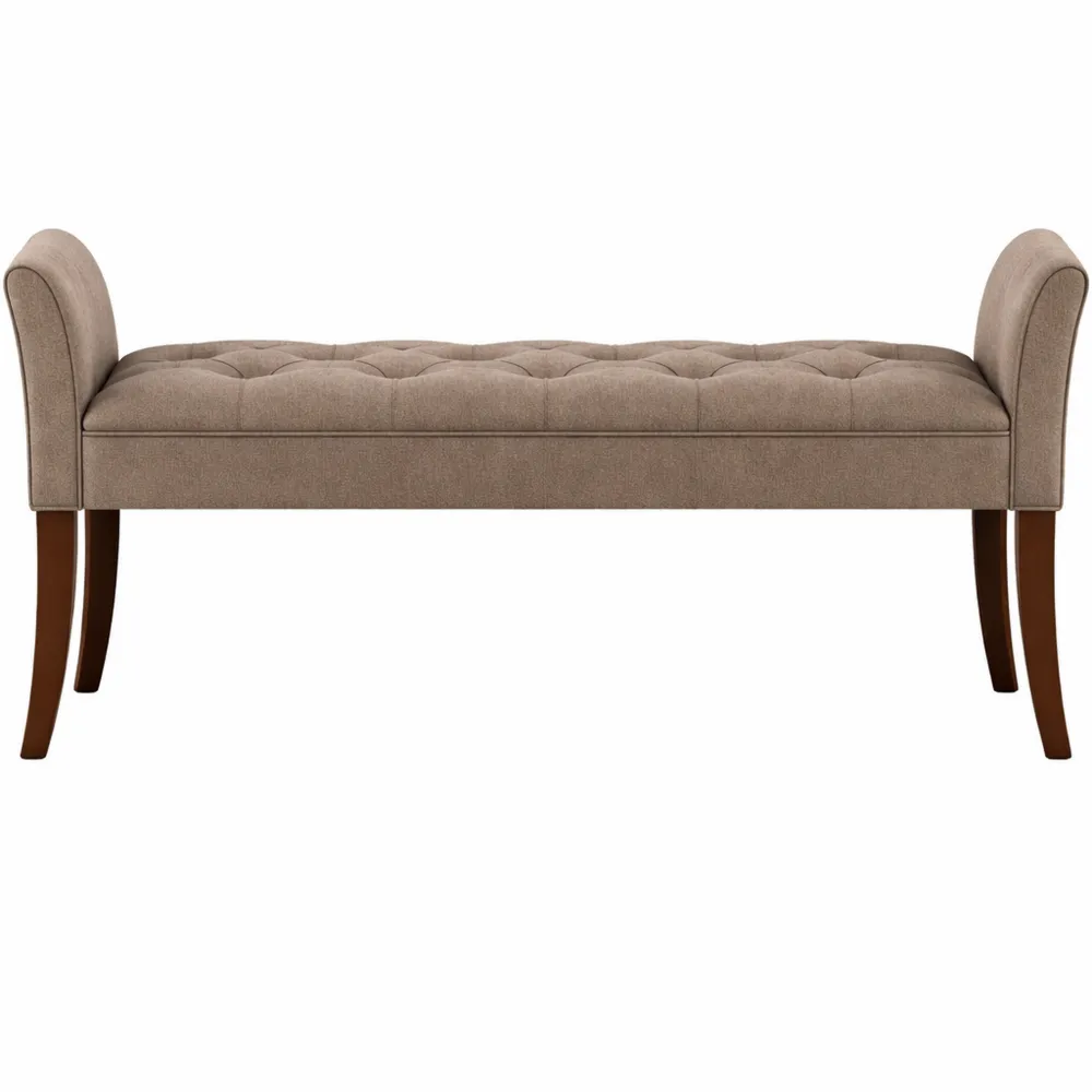 Chaise Longue in Tessuto Chesterfield Imbottita con Gambe in Legno