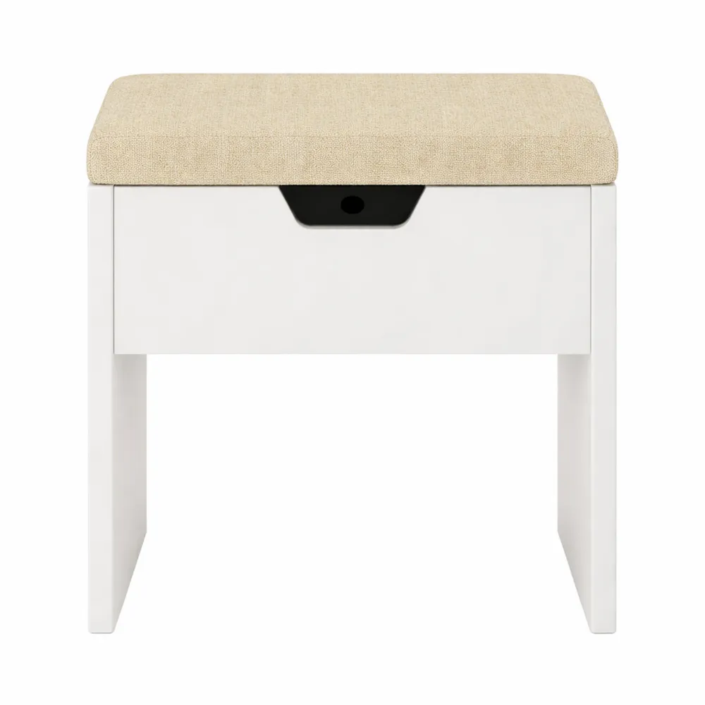 Sgabello da Trucco con Cuscino e Spazio di Stoccaggio, Sedia per Camera da Letto, Bianco