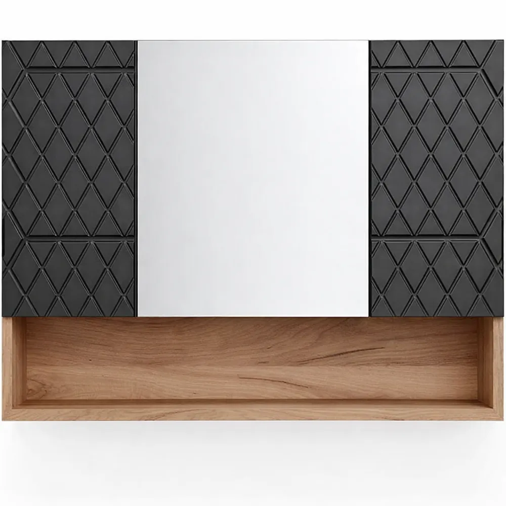 Specchio da bagno con contenitore antracite, struttura a nido d'ape, 80.1 x 55 cm