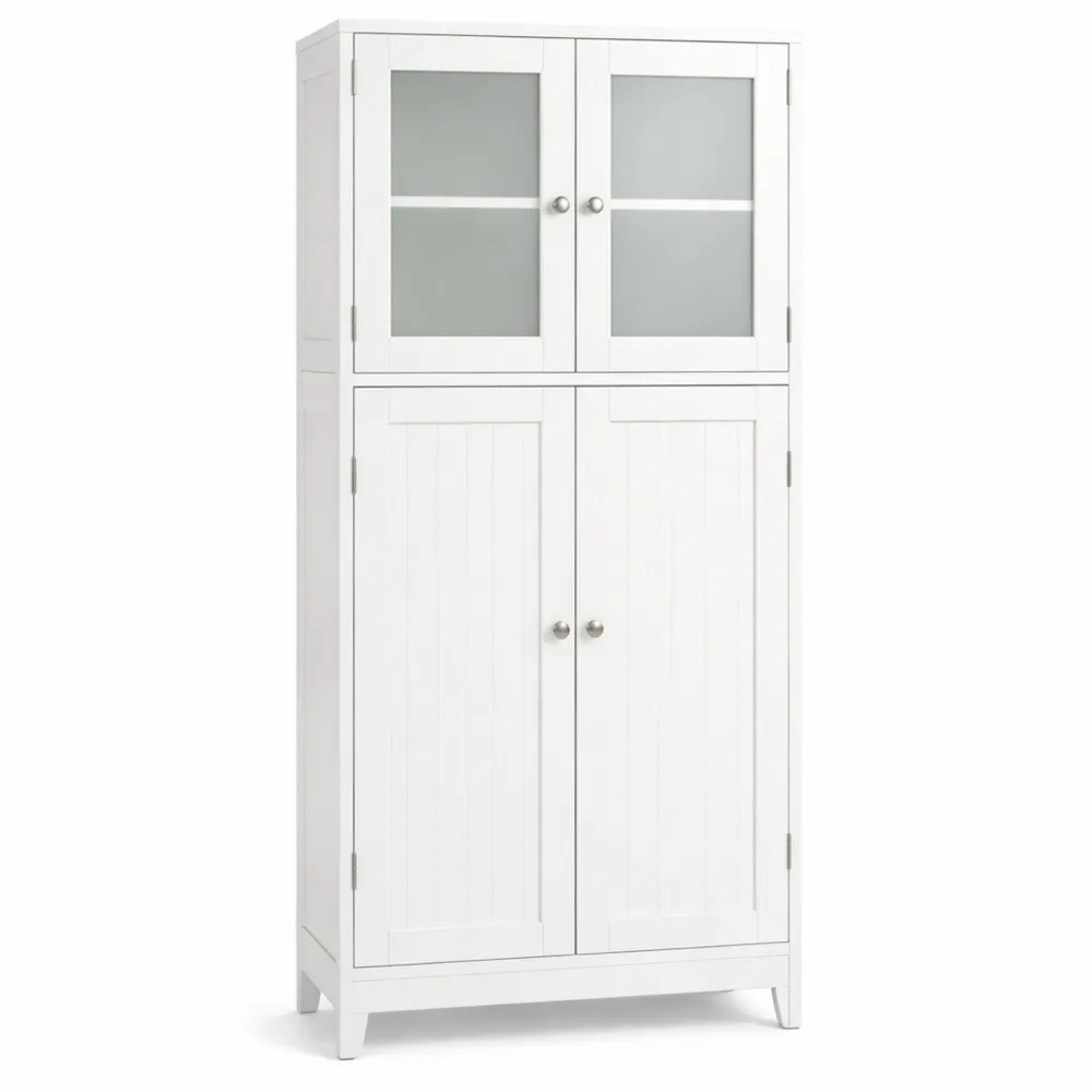 Mobile da Bagno Salvaspazio con Ante in Vetro e Ripiani Regolabili, 30x60x109 cm