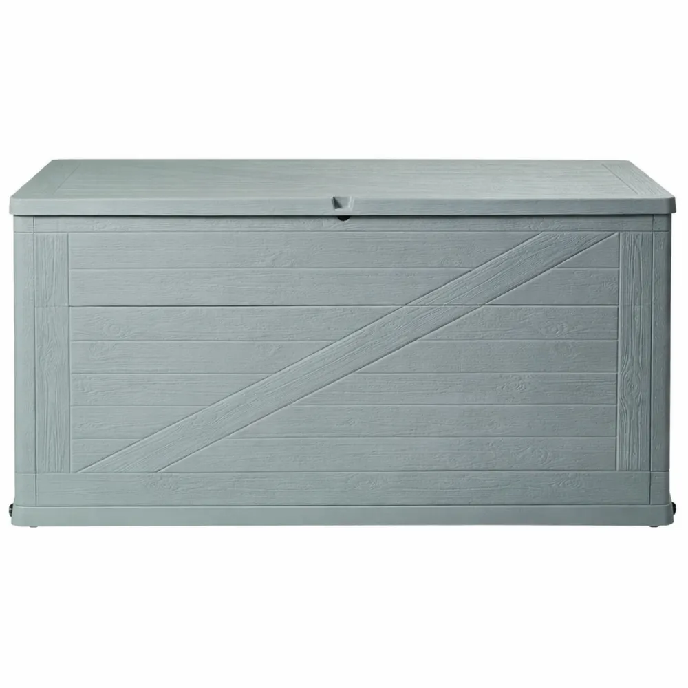 Baule multiuso da giardino 420L con effetto legno grigio, resistente UV e sicuro