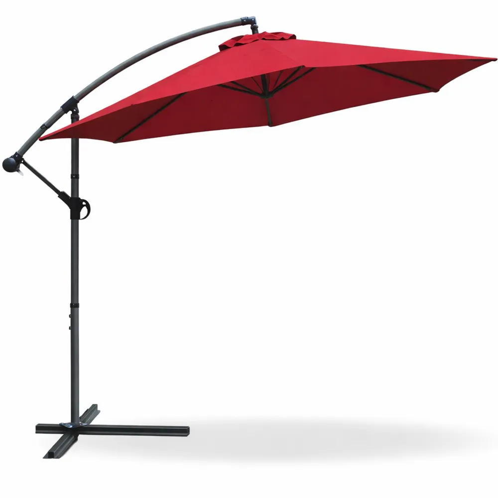 Ombrellone da Giardino 3M con Protezione UV e Base a Croce, Rosso