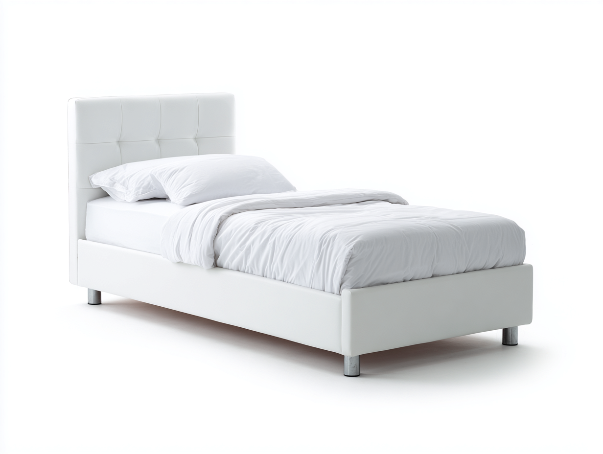 Letto singolo - ecopelle-metallo - 196x88x102 cm - bianco - stile moderno-Gatidanest