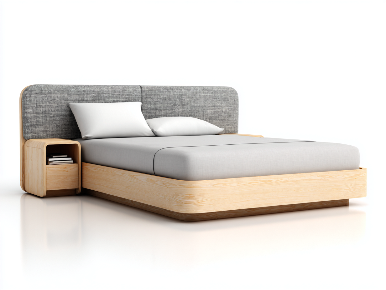 Letto matrimoniale-tessuto-legno-225x185x108 cm-Grigio chiaro-Naturale moderno-Gatidanest