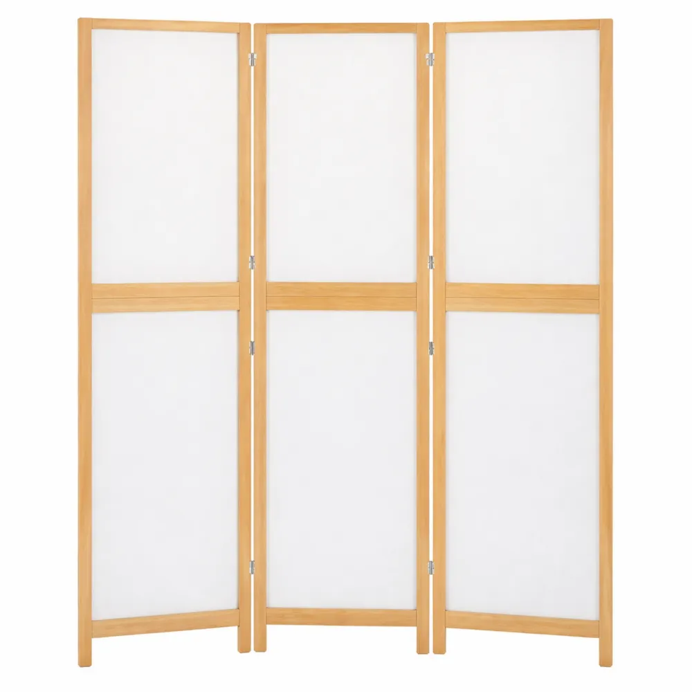 Paravento a 3 Pannelli 180x136,5 cm per Interni, Bambù e Plastica, Colore Naturale Bianco