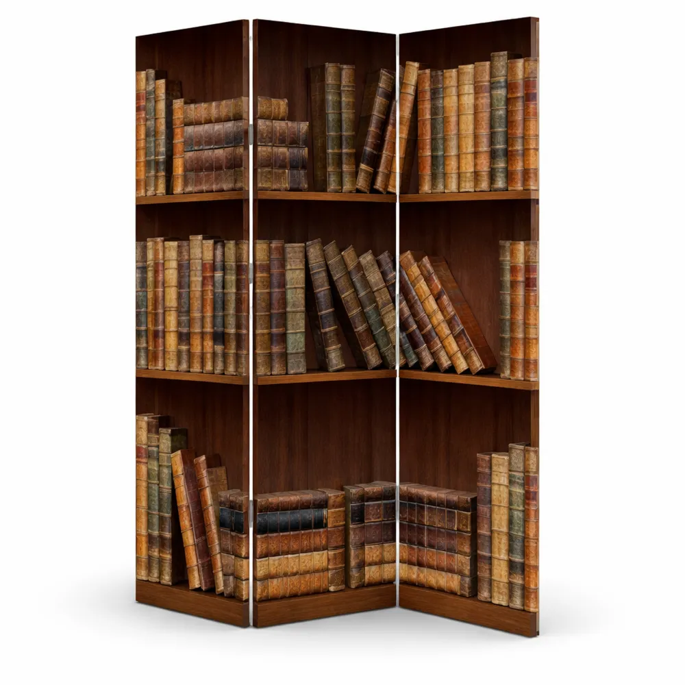 Paravento 3 Pannelli in Legno con Stampa Libreria Antica