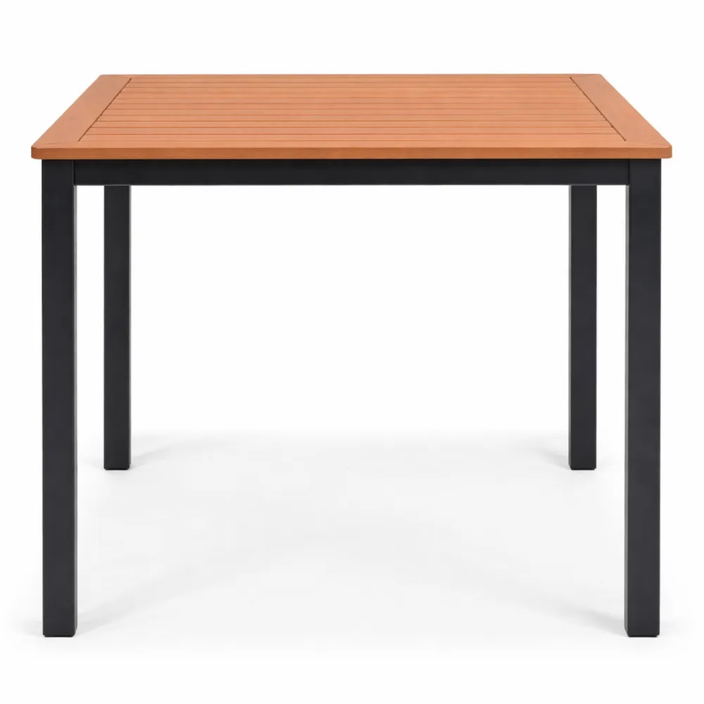 Tavolo da Bar Quadrato per Esterno, Alluminio e Legno, 90x90 cm, con Anello Antifurto, per 4 Persone