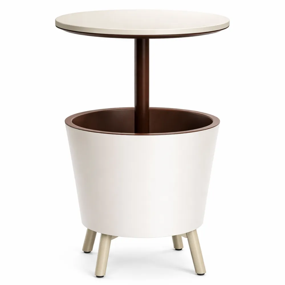 Tavolino da Caffè in Plastica Estensibile, Bianco/Marrone