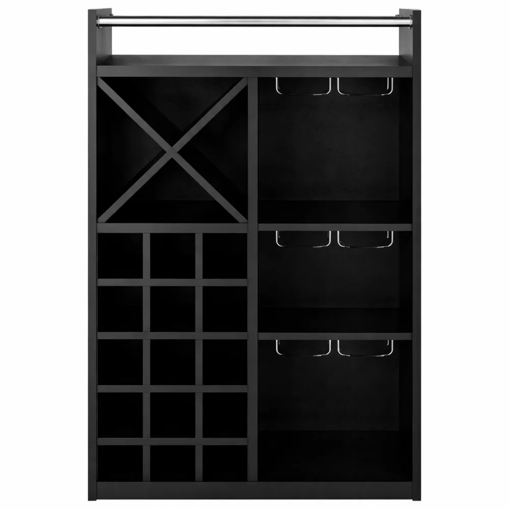 Cantinetta Porta Bottiglie e Calici per Vino e Prosecco, 22 Posti, HxLxP: 96x63x35 cm, Colore Nero