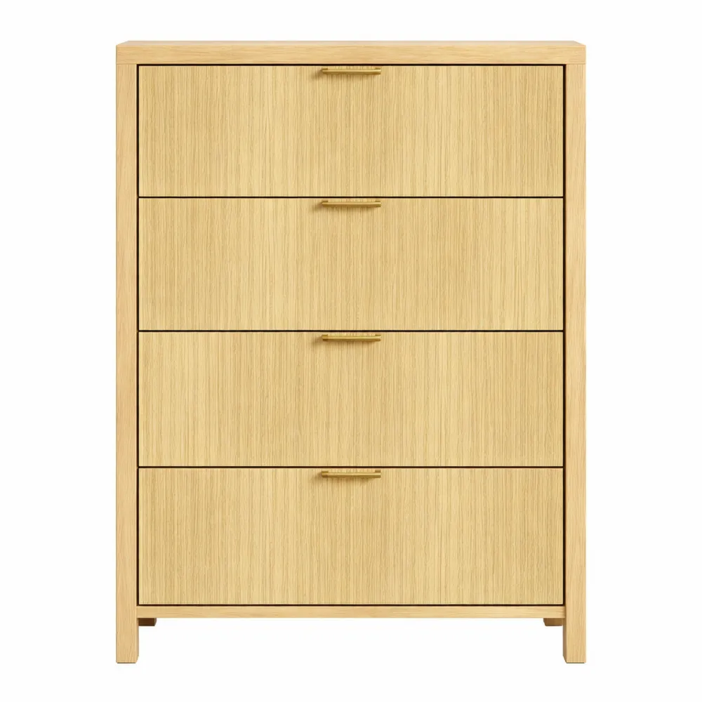 Cassettiera a 4 Cassetti in Legno con Maniglie Dorate 70x38x93 cm