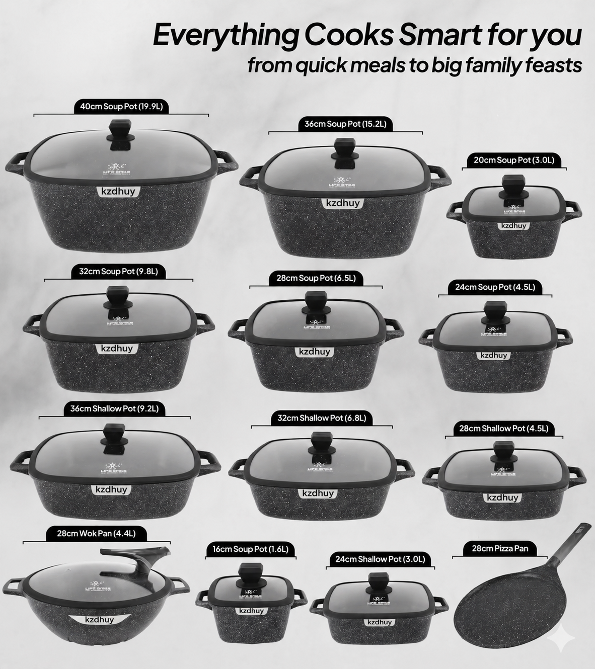🎉Anniversary Sale - Cookware Set Pieces Non Stick Multi Layer Granite Coating