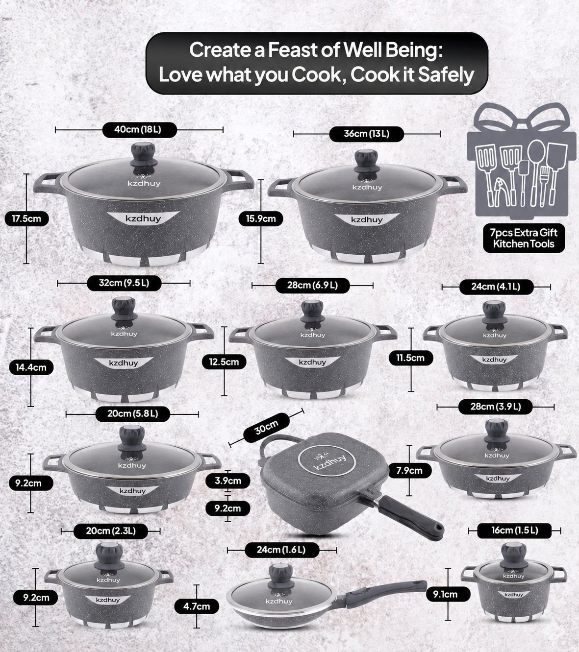 🎉Anniversary Sale - Cookware Set Pieces Non Stick Multi Layer Granite Coating