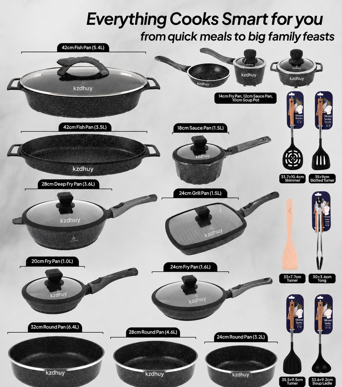 🎉Anniversary Sale - Cookware Set Pieces Non Stick Multi Layer Granite Coating