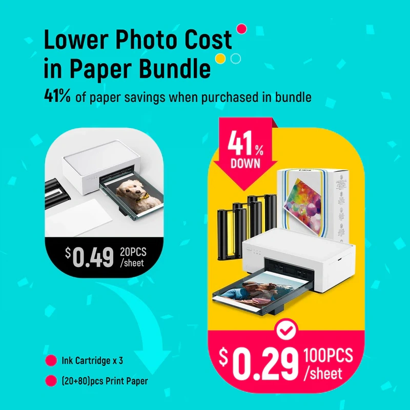🔥Today's Special🔥4x6" Instant Photo Printer M100 (100 Sheets + 3 Cartridges)