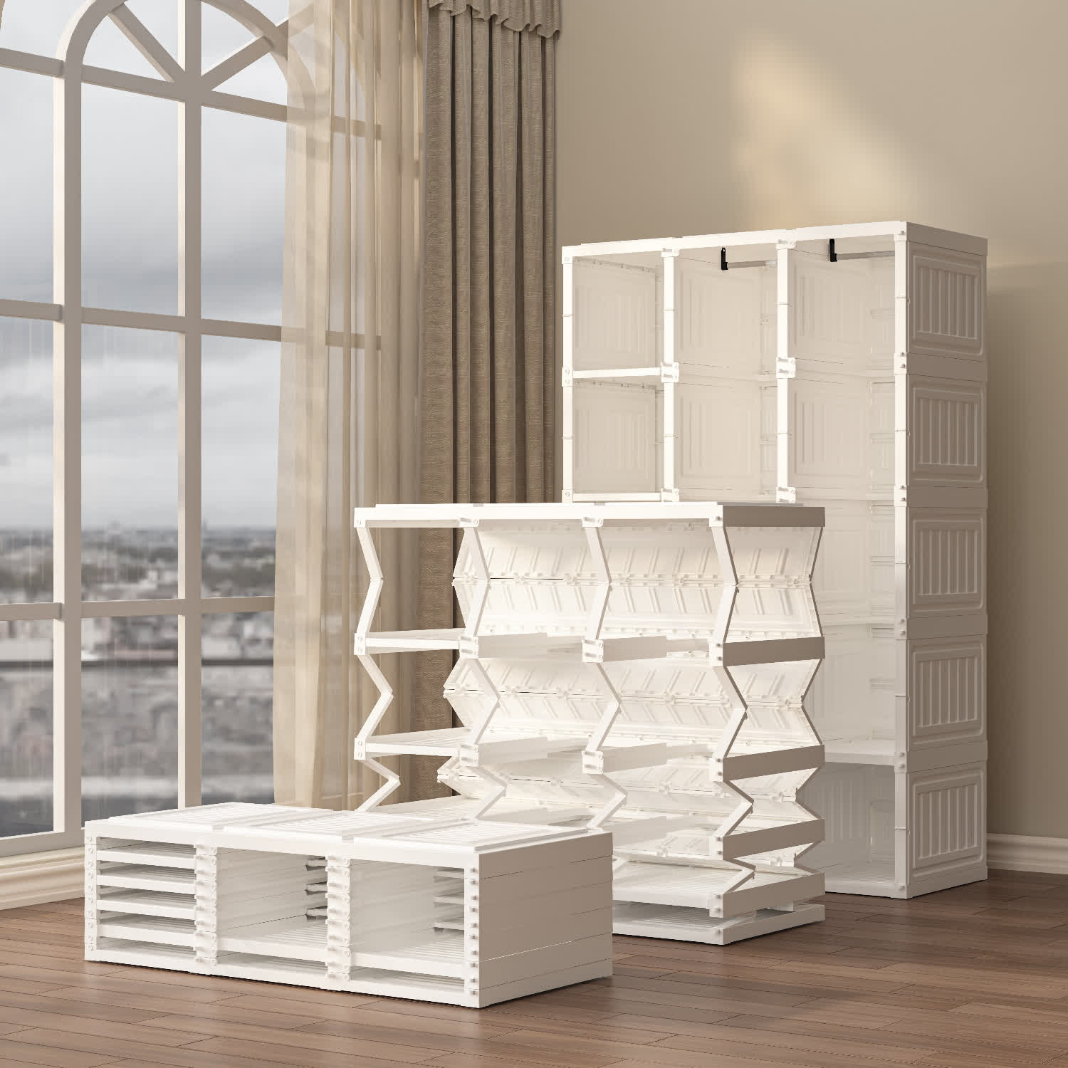 Foldable Wardrobe Closet with Hanging Rods