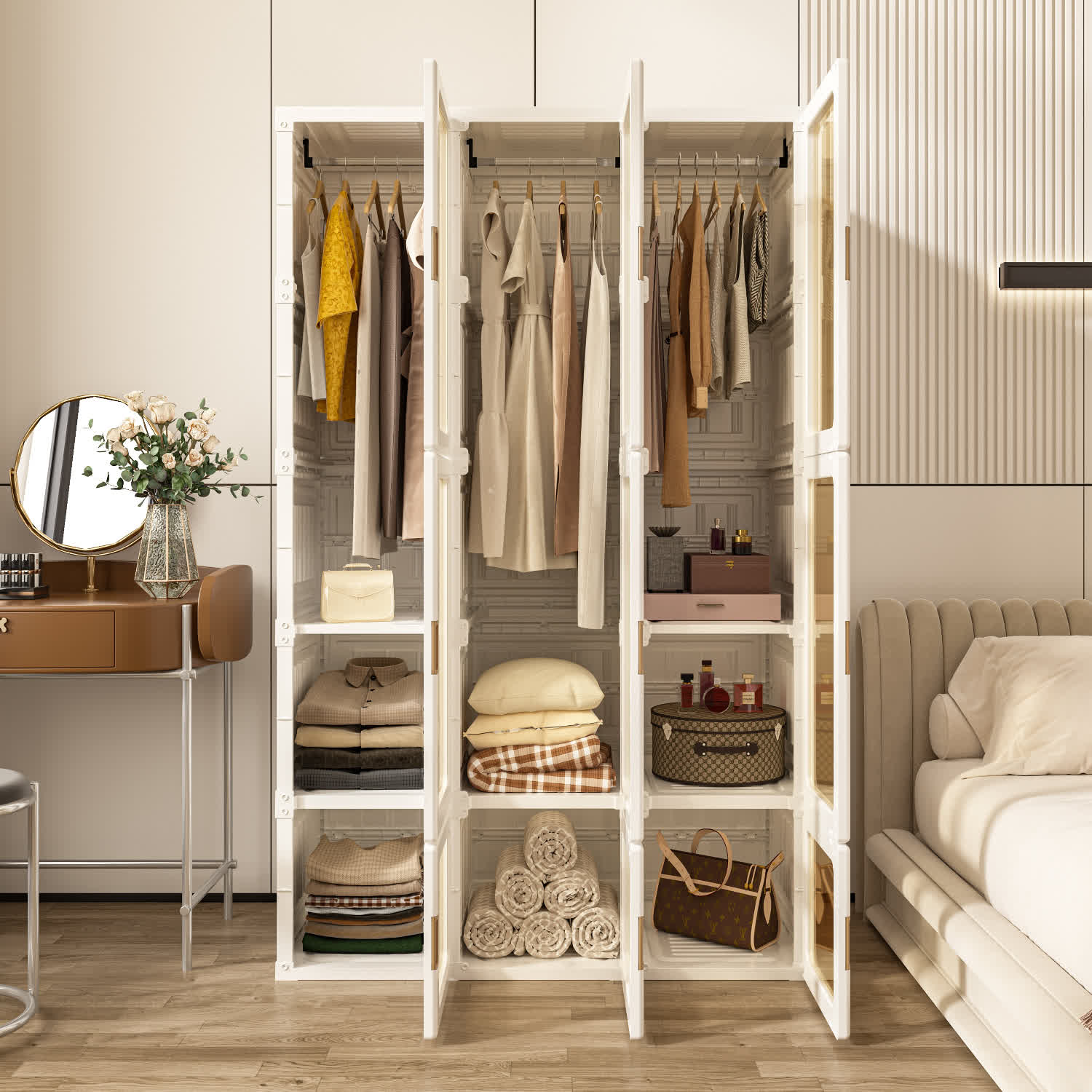 Foldable Wardrobe Closet with Hanging Rods