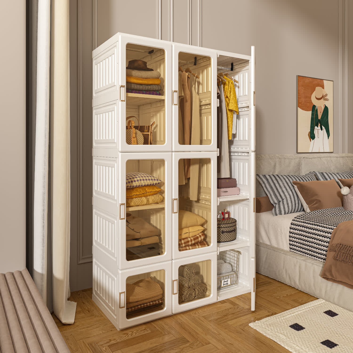 Foldable Wardrobe Closet with Hanging Rods