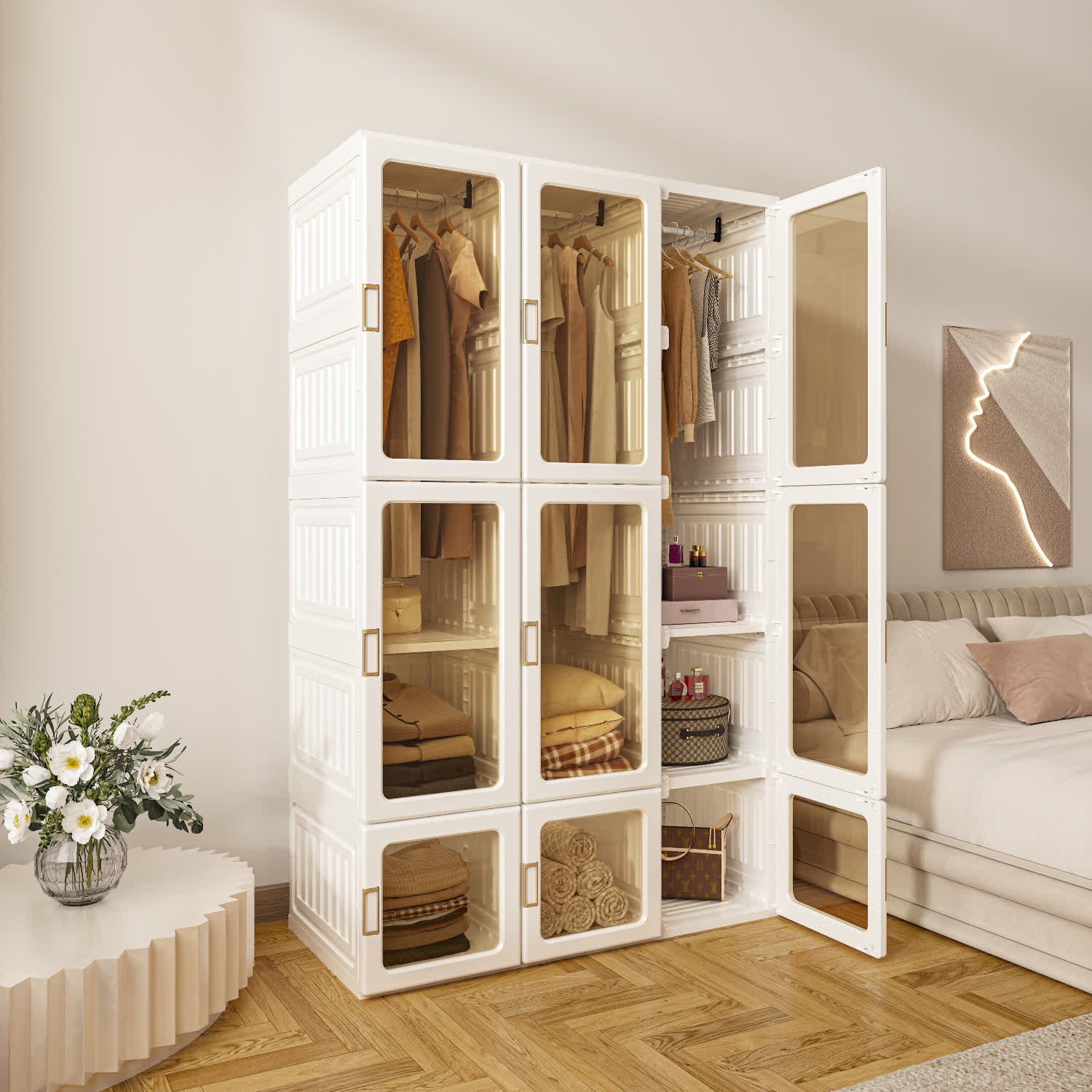 Foldable Wardrobe Closet with Hanging Rods