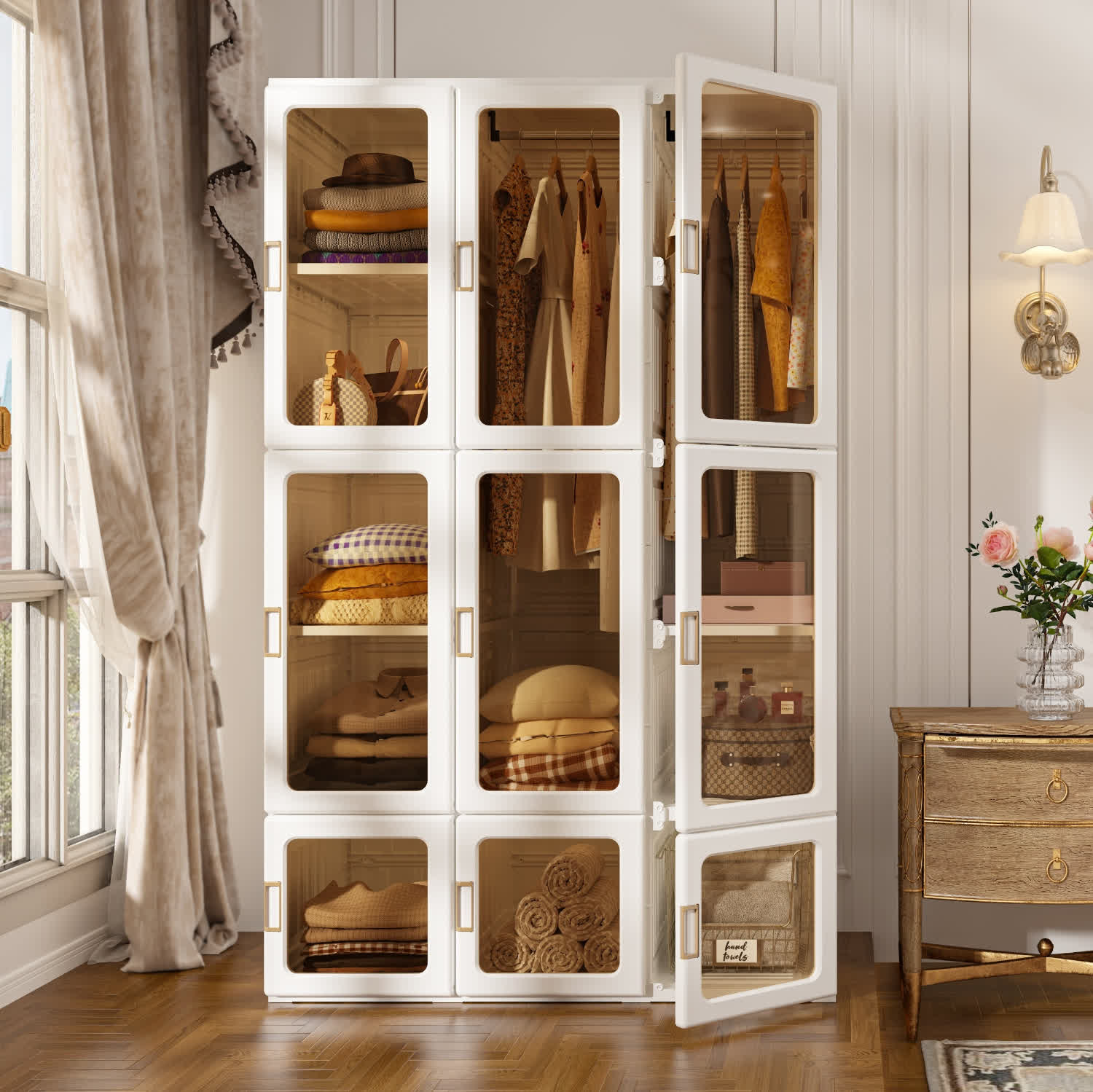 Foldable Wardrobe Closet with Hanging Rods