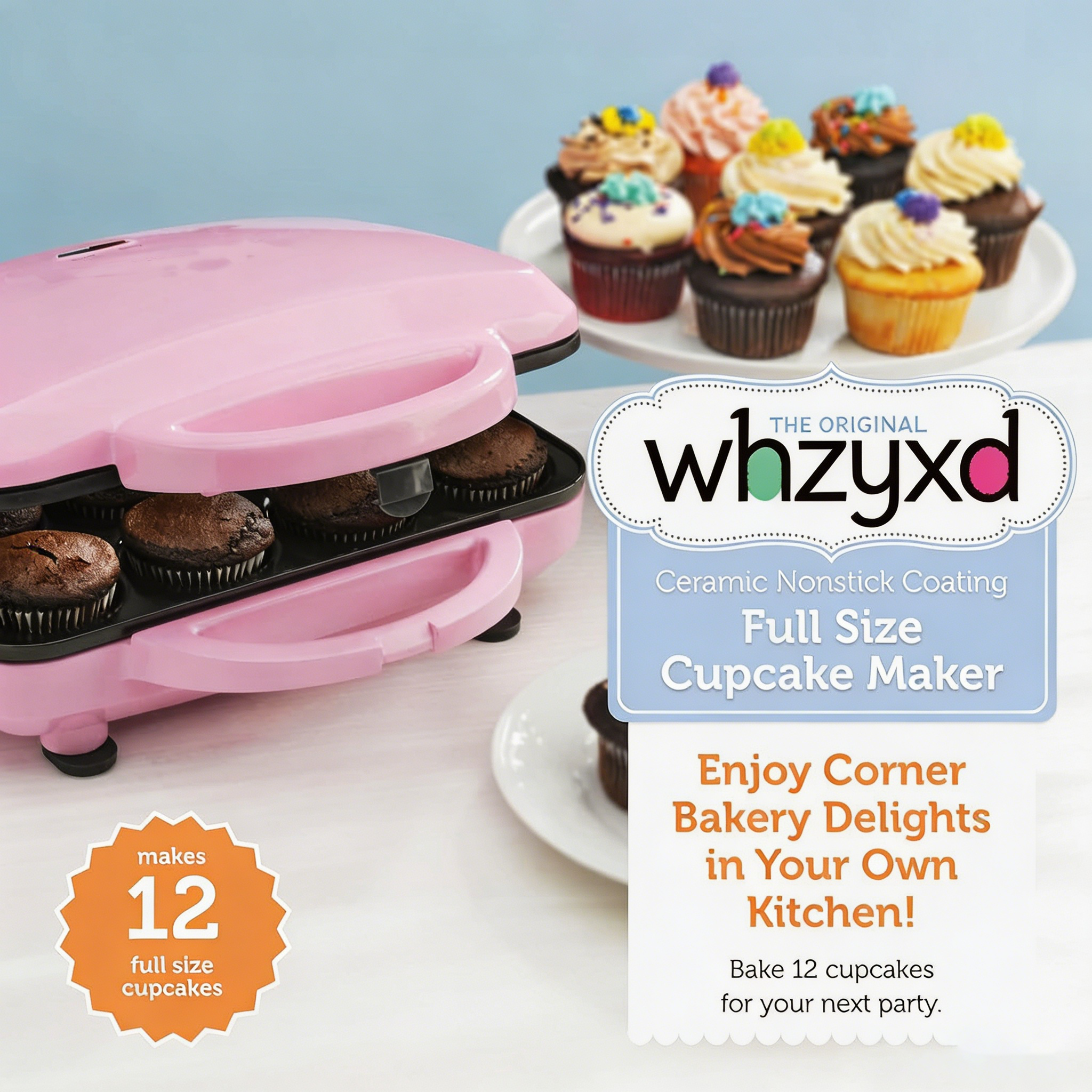 Babycakes Full Size 12 Cupcake Maker - Kitchen Appliance with Nonstick Coating & Latching Handle - Machine for Full-Sized Cupcakes - Includes Manual with Cupcake Recipes