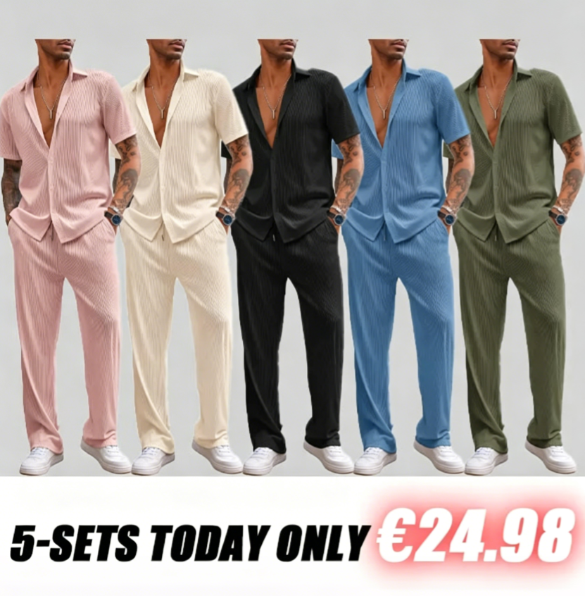 ✨Size:S-6XL🔥Men's 2 Piece Outfit Casual Short Sleeve Button Down Shirt Beach Summer Loose Pant Sets