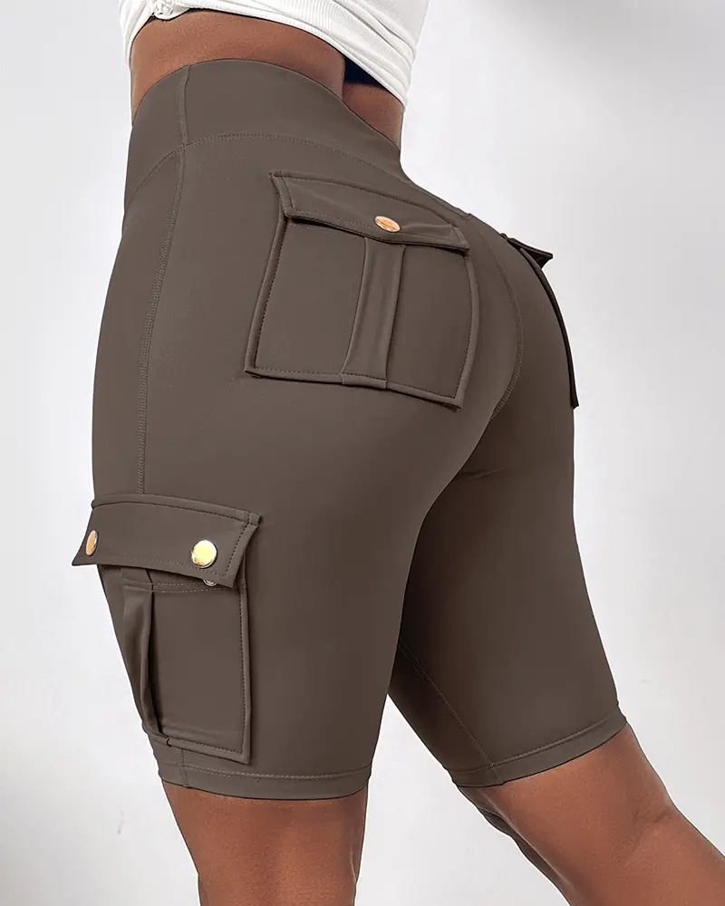 ⚡Tummy Control Butt Lifting Active Shorts High Waist Flap Pocket Workout Bermuda Cargo Running Shorts