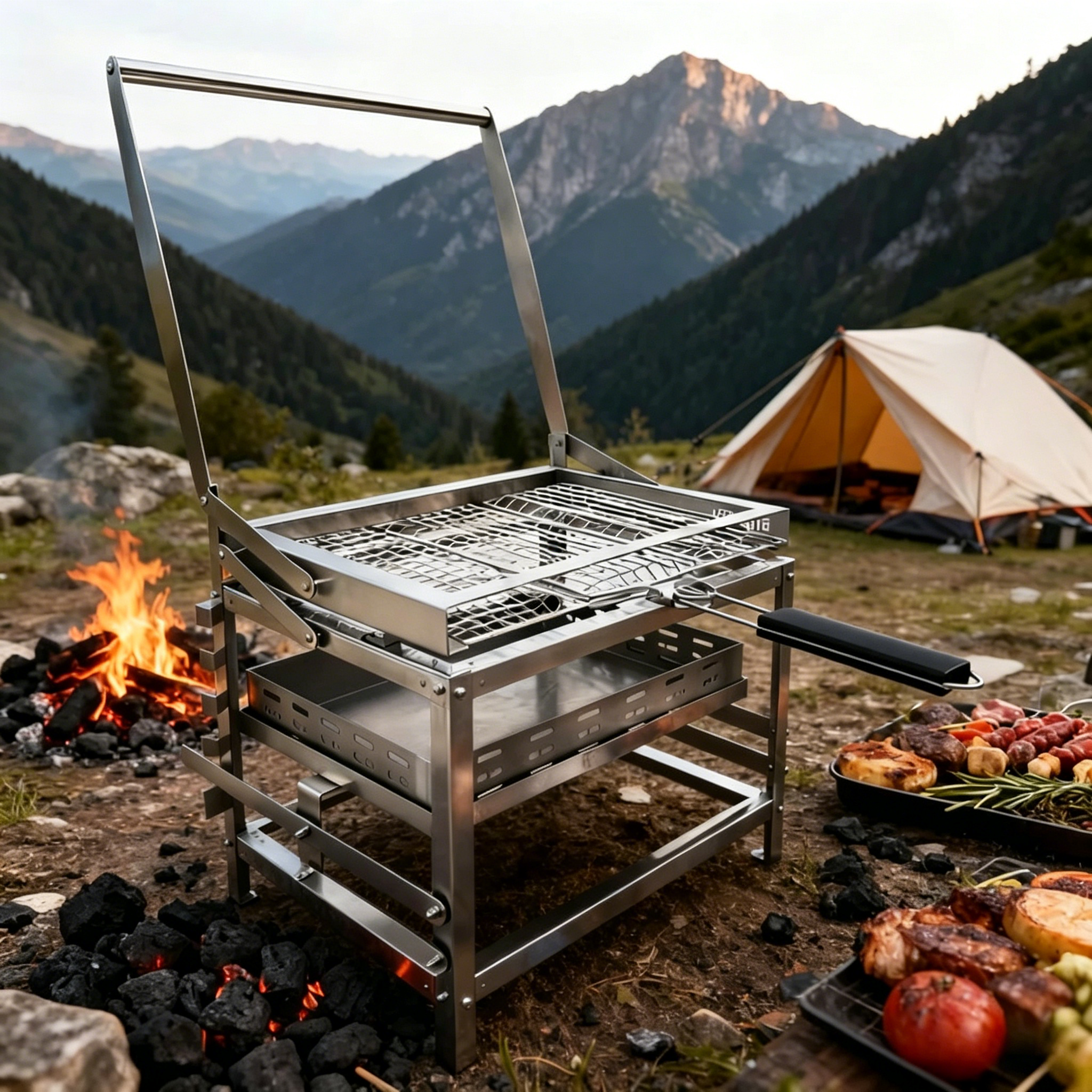 Adjustable Charcoal Rotating Grill