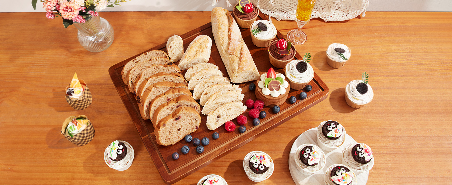 Acacia Wood and Shaterproof Acrylic Lid, Cake Stand with Dome