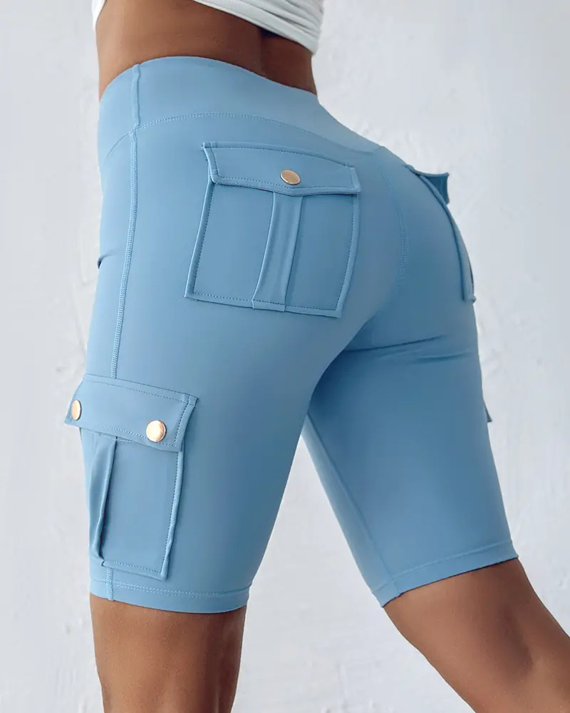 ⚡Tummy Control Butt Lifting Active Shorts High Waist Flap Pocket Workout Bermuda Cargo Running Shorts