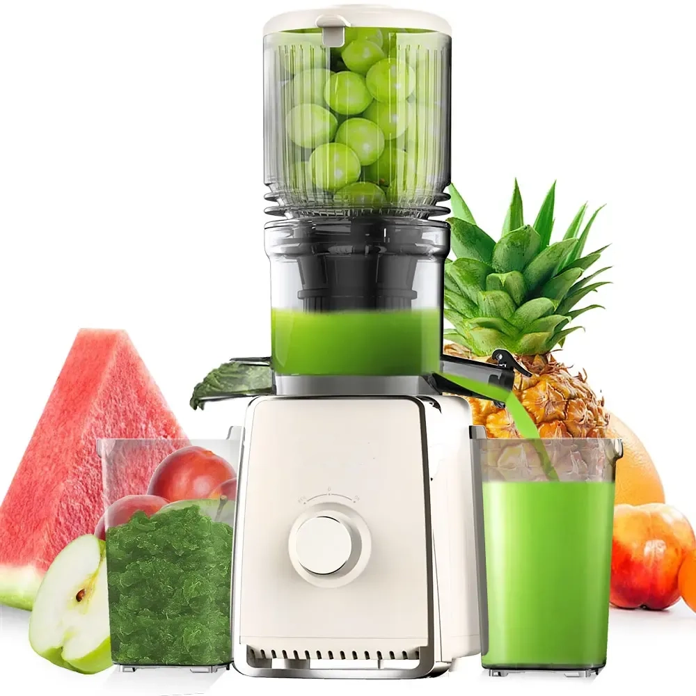 Cold Press Juicer with 5.3" Large Feed Chute 300W Professional Slow Masticating Juicer for Whole Vegetables & Fruits  Auto Pulp Separation, Quiet Motor  Easy to Clean for Batch Juicing