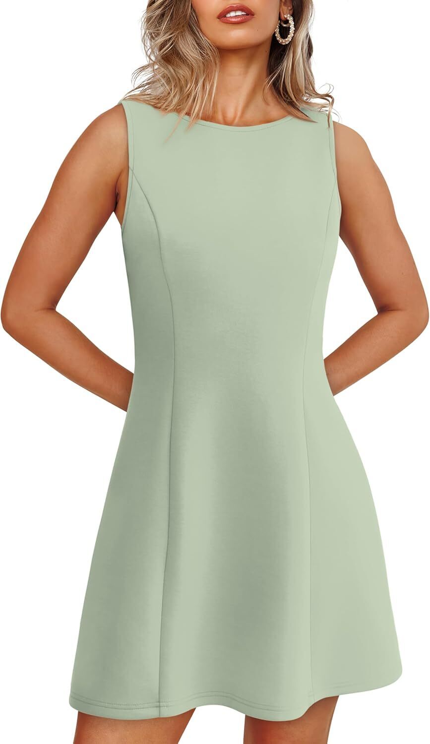 🌸Women's Summer A-Line Sleeveless Boat Neck Mini Dress Club Party Little Short Dresses
