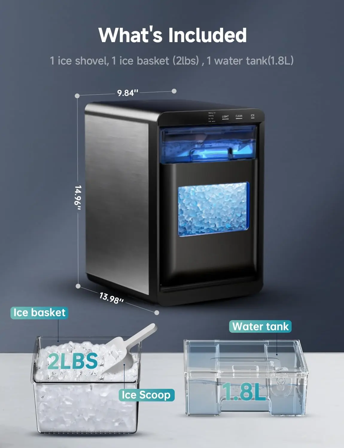 Euhomy 2025 Nugget Ice Maker Countertop, 44Lbs/24H Pebble Ice Maker Machine, Self-Cleaning Pellet Ice Machine with Ice Scoop&basket, Sonic Countertop Ice Machine for Home/Kitchen/Office(Black)